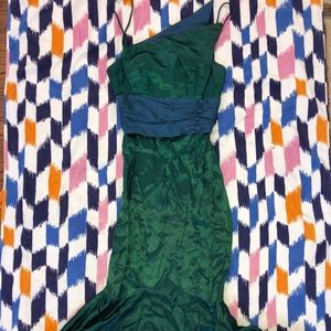 Vintage mermaid cocktail dress, asymmetrical neck